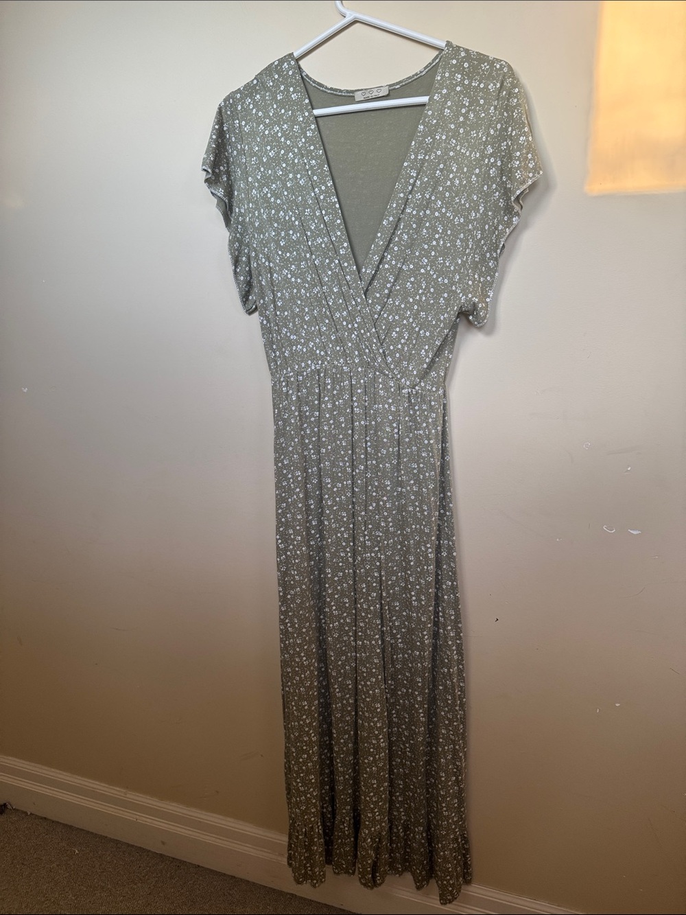Women's Olive Green Floral Wrap style Maxi Dress